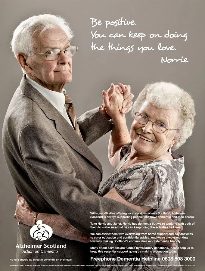 Senior Care creative ad: Dancing couple, 'keep doing what you love'