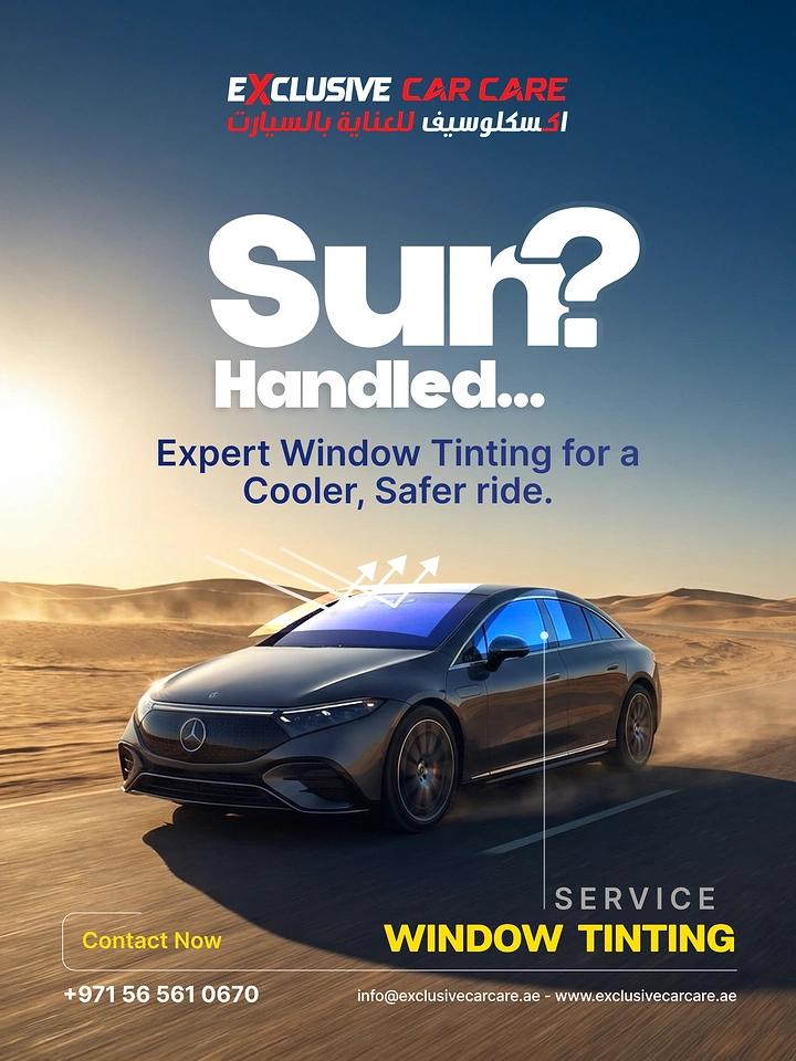 Car Wash & Detailing creative ad: Witty 'Sun? Handled' tinting headline