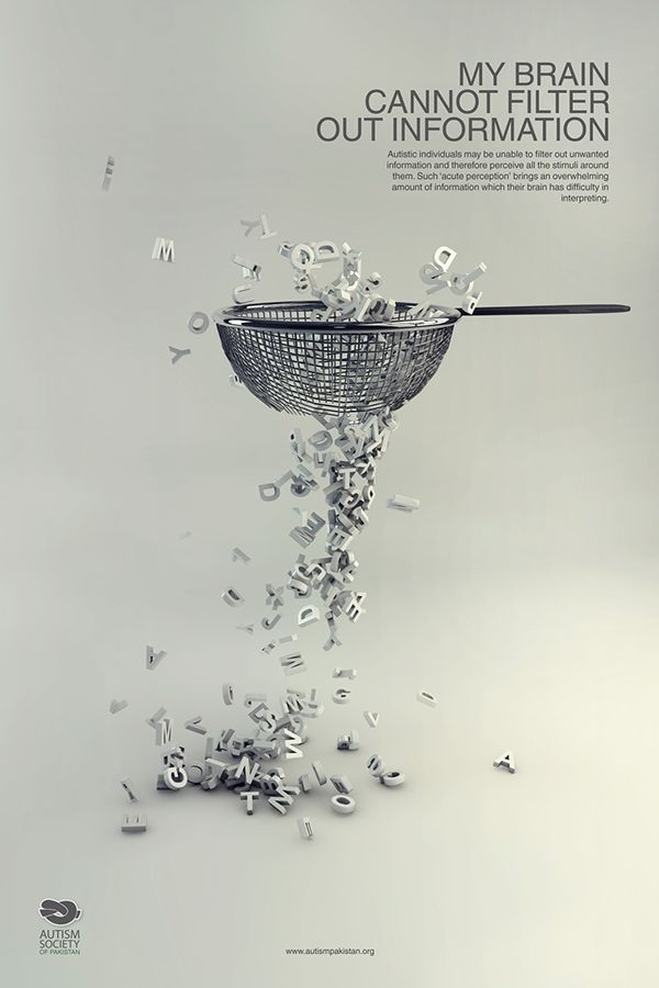 Poster: Metal sieve with 3D letters pouring straight through it