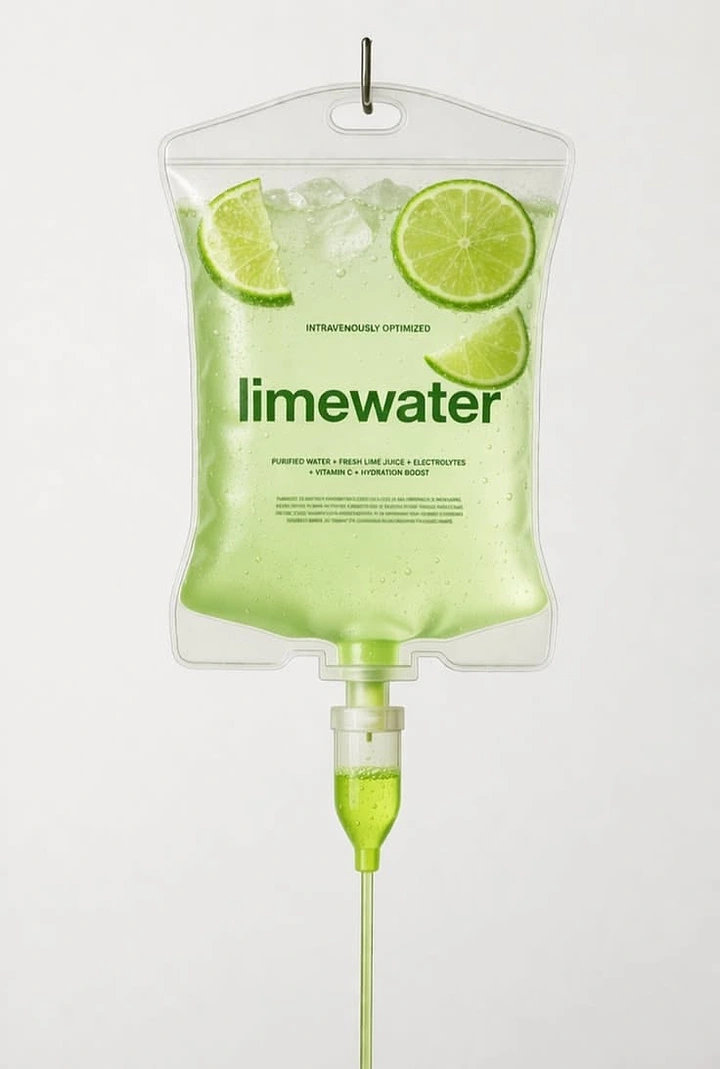 IV Therapy & Drip Bars creative ad: Limewater drink reframed as IV product