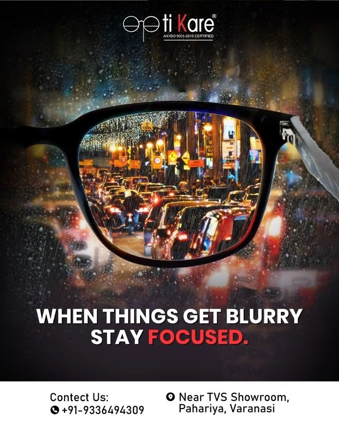 Opticians & Eye Care creative ad: Lens sharpens rainy blurred traffic