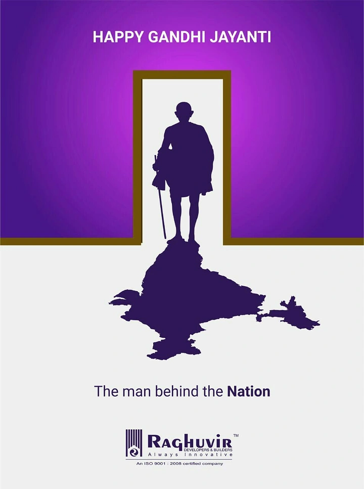 Gandhi Jayanti creative ad: Gandhi silhouette in a doorway casting an India-map shadow