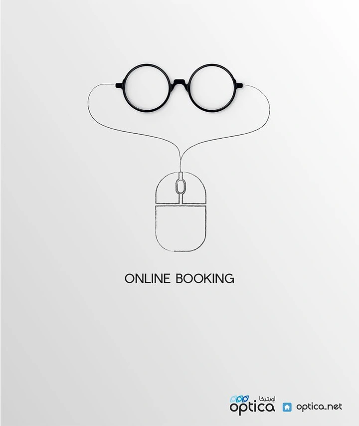 Opticians & Eye Care creative ad: Real round black glasses whose temples become a hand-drawn cable ending in a sketched mouse