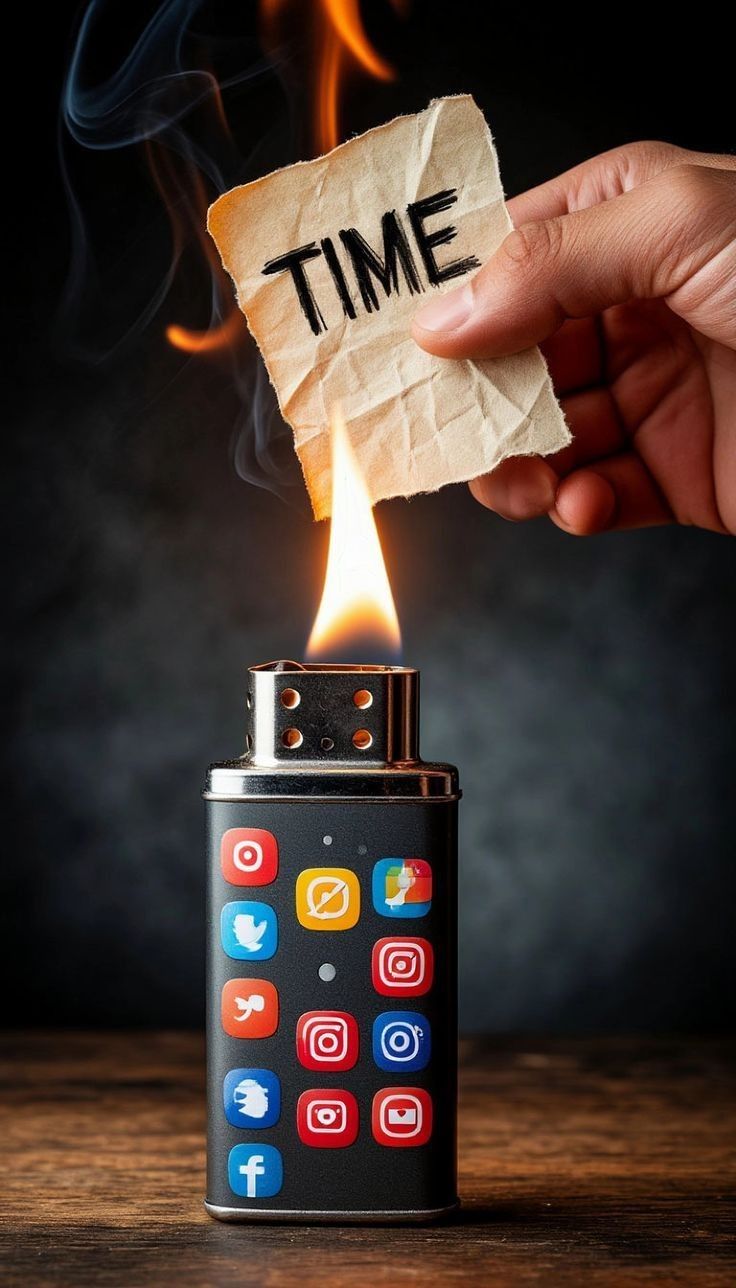 Story: Social-icon lighter burning TIME paper
