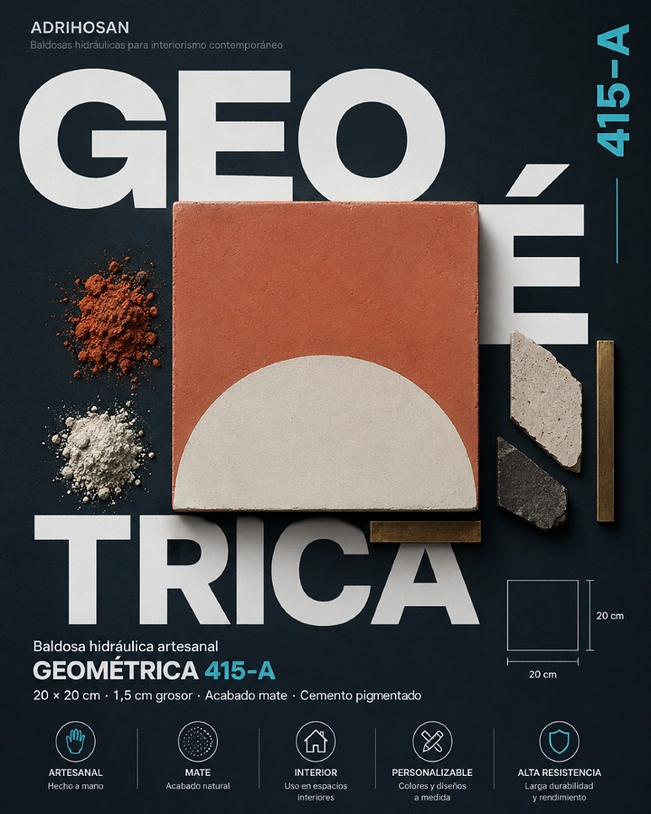 Cement, Steel & Building Materials creative ad: Terracotta and cream geometric cement tile flat-lay