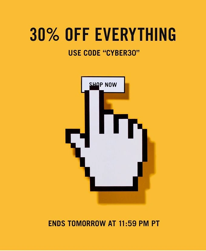 Cyber Monday creative ad: Die-cut pixel hand cursor pressing a button