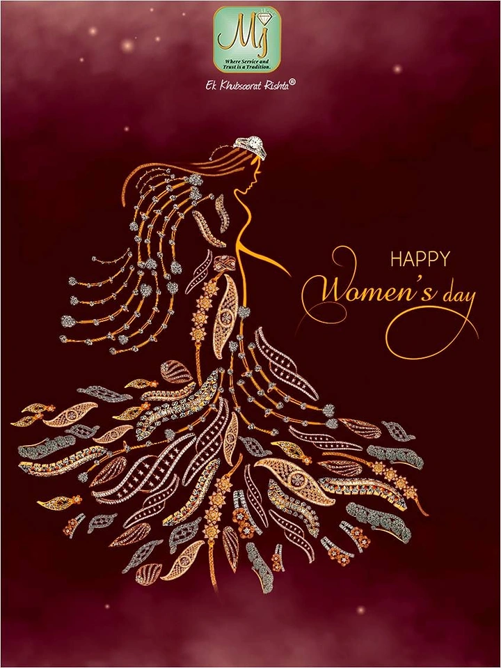 Women's Day creative ad: Woman figure composed of gold and diamond jewellery