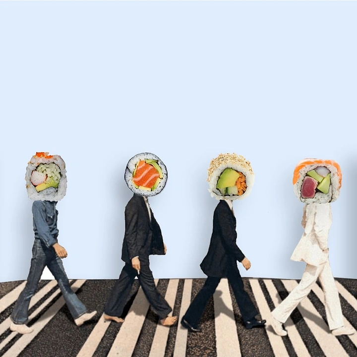 Sushi & Japanese Restaurants creative ad: Sushi-headed commuters create a visual metaphor