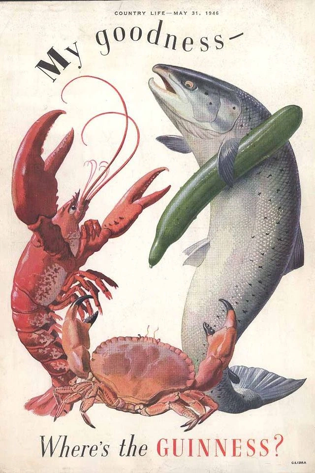 Bars & Pubs creative ad: Seafood composition creates clear Guinness pun