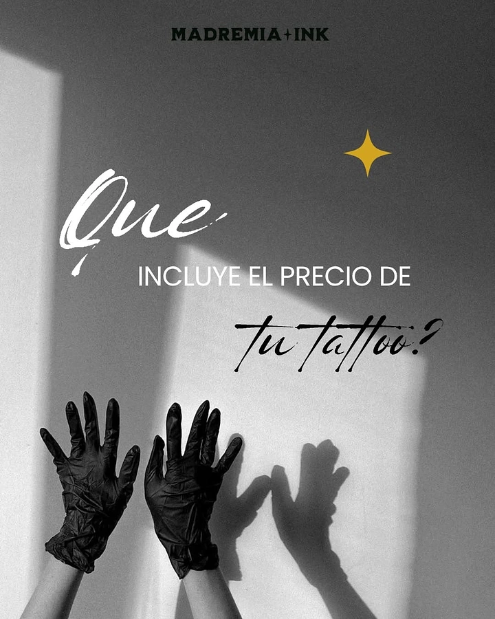 Tattoo Studios creative ad: Gloved hands' shadow play, moody pricing hook