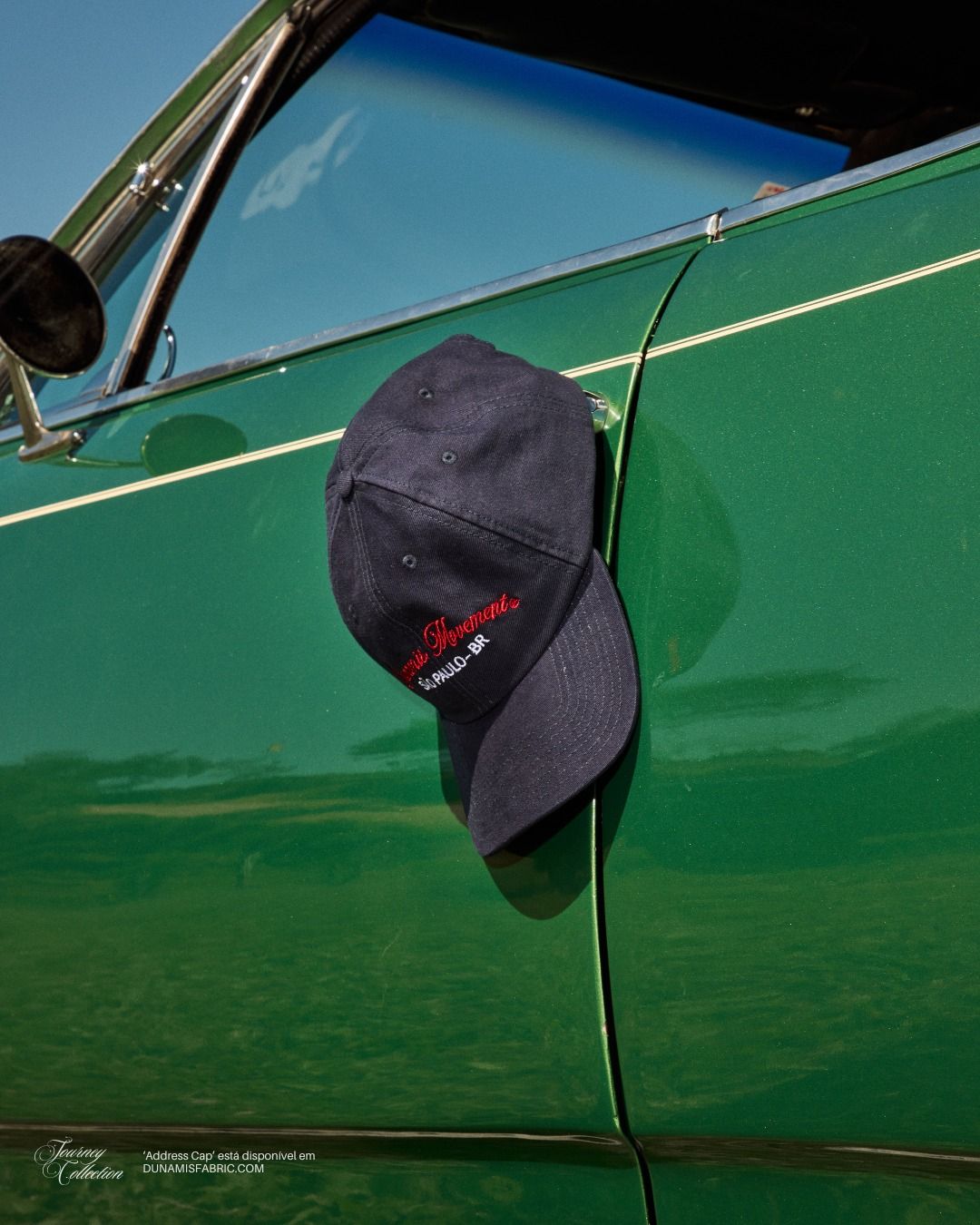 Instagram post: Cap styled against vintage car