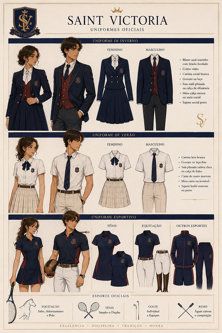 Education creative ad: An illustrated academy uniform and sports style guide