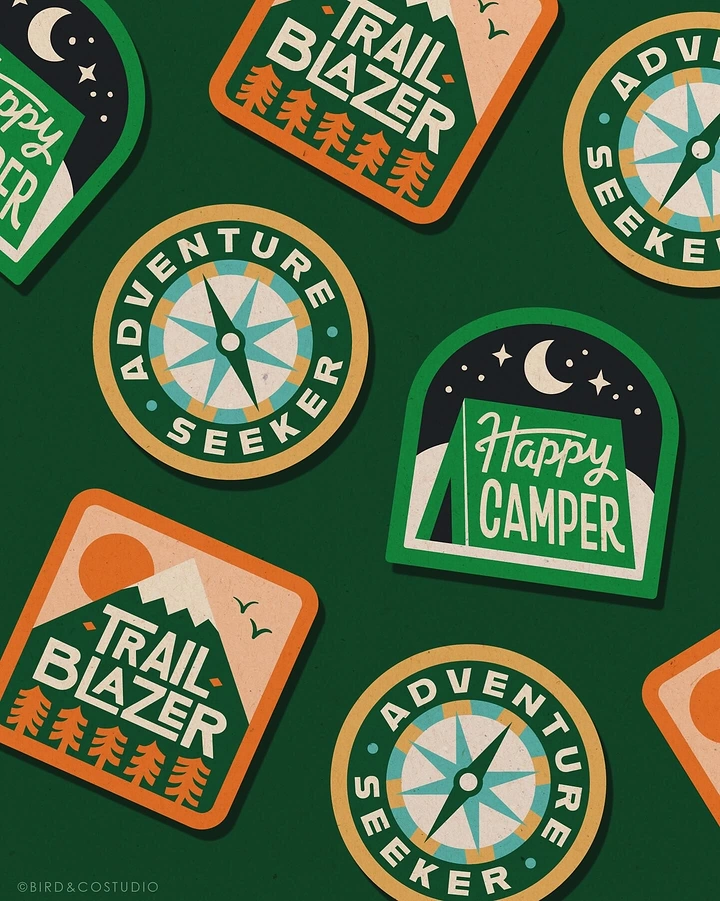 Summer Camps & Kids Activities creative ad: Camp identity expressed through collectible badges