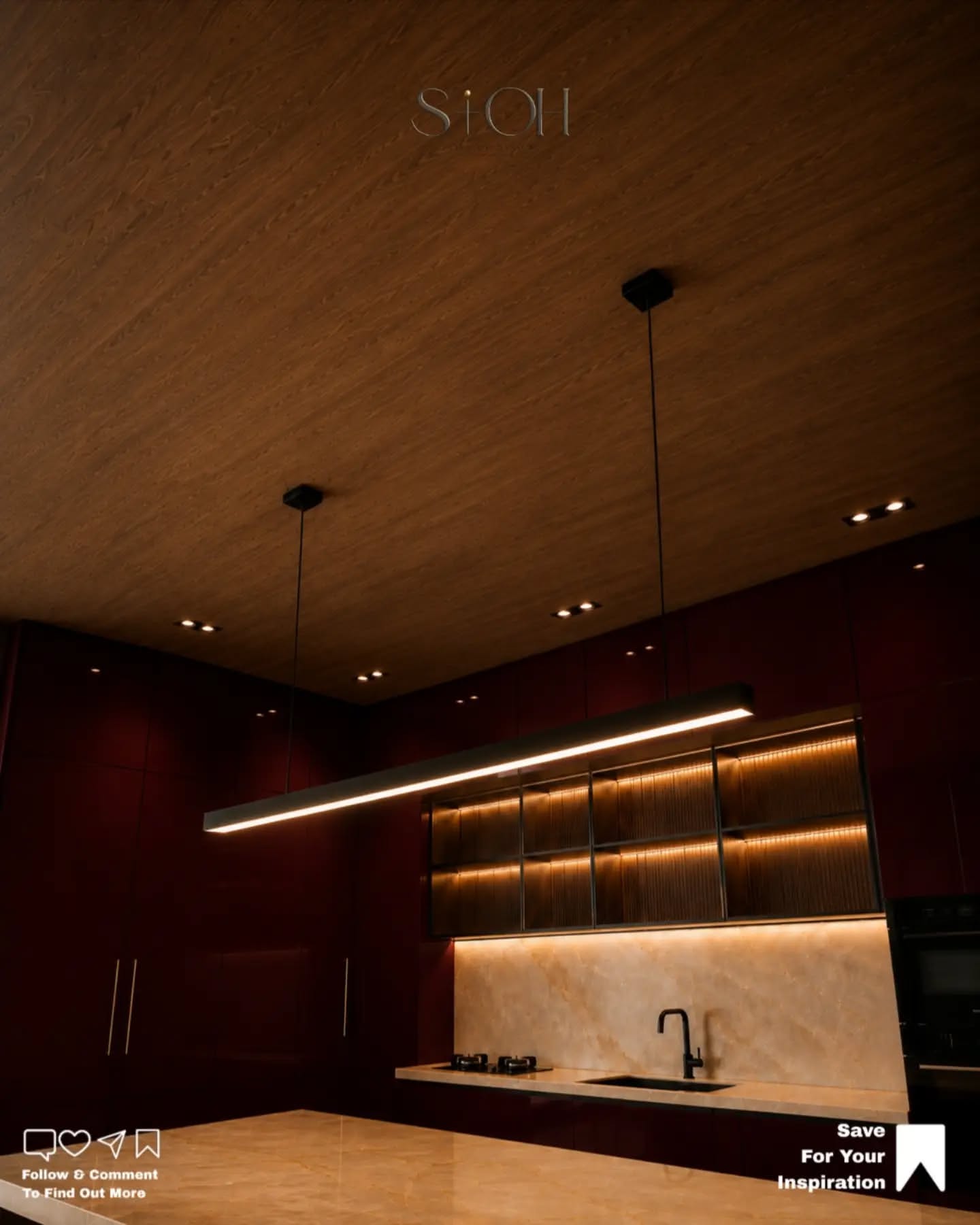 Carousel: Raw concrete room turned into a luxury burgundy and onyx kitchen, slide 15
