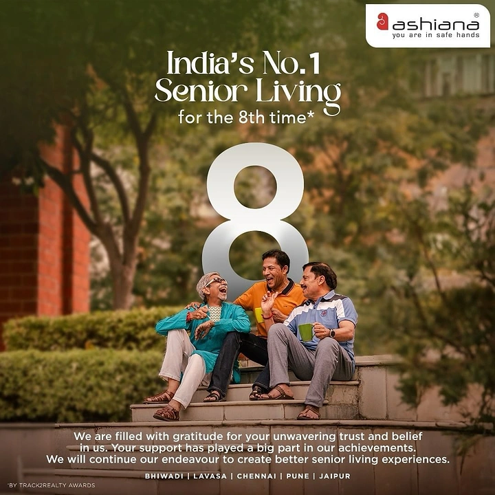 Senior Care creative ad: Giant 8 sculpture among residents