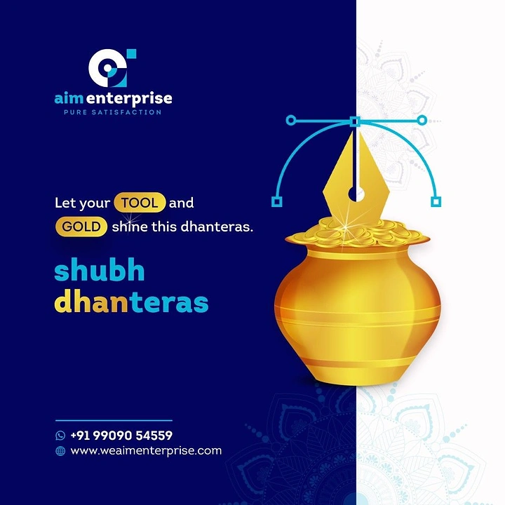 Dhanteras creative ad: Pen-tool nib fused with gold kalash