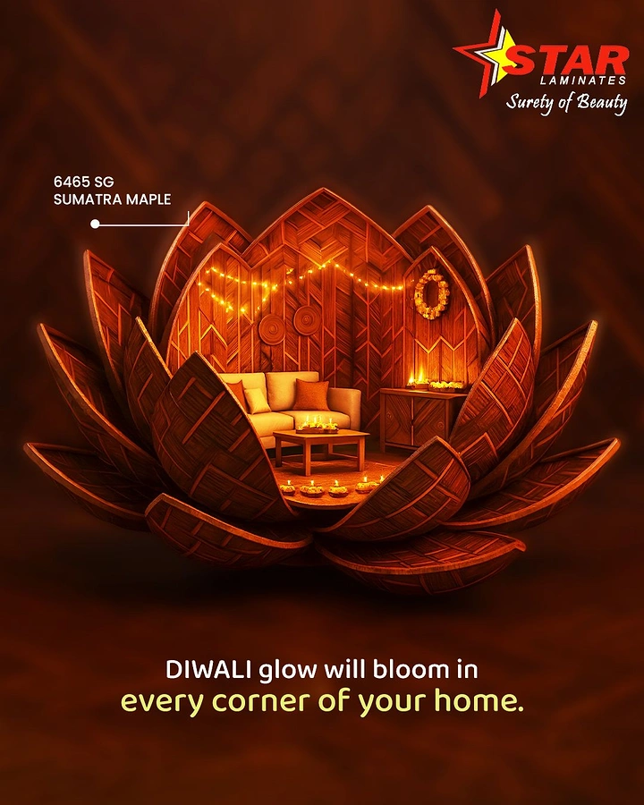 Diwali creative ad: Laminate lotus becomes a glowing home