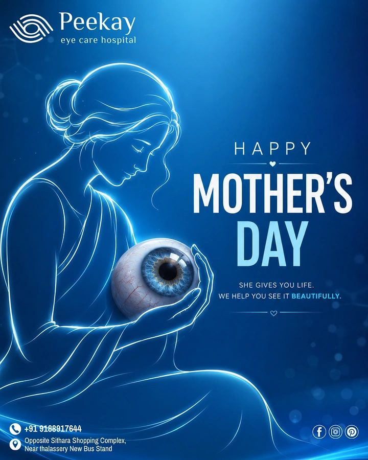 Mother's Day creative ad: Glowing line-art mother cradling a realistic eyeball