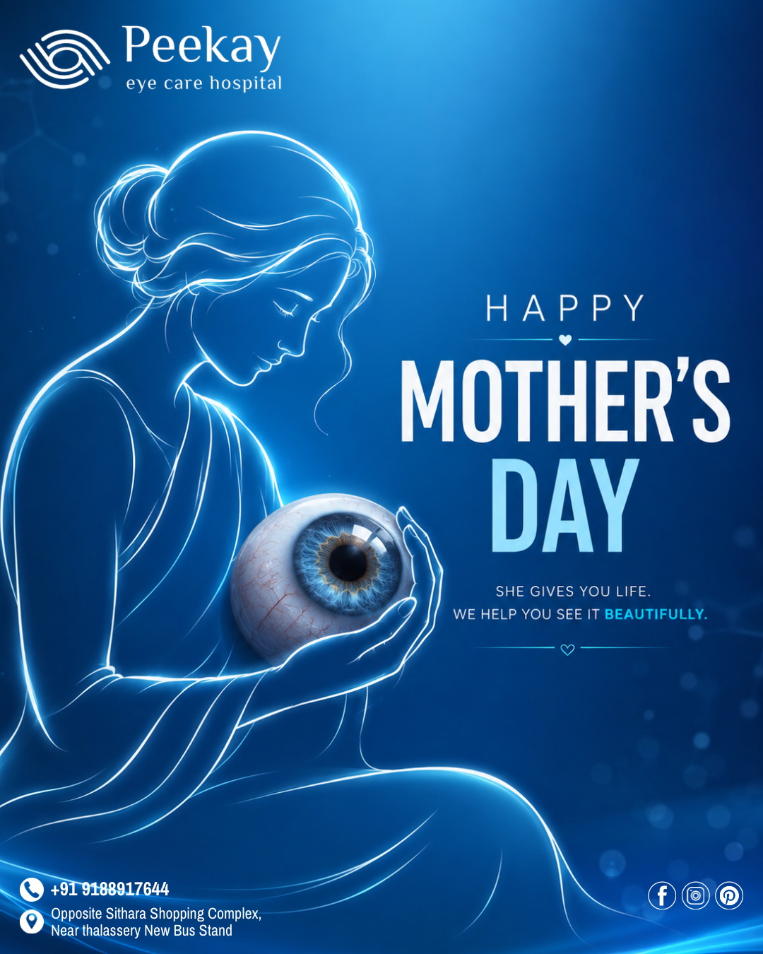 Mother's Day Instagram post: Glowing line-art mother cradling a realistic eyeball