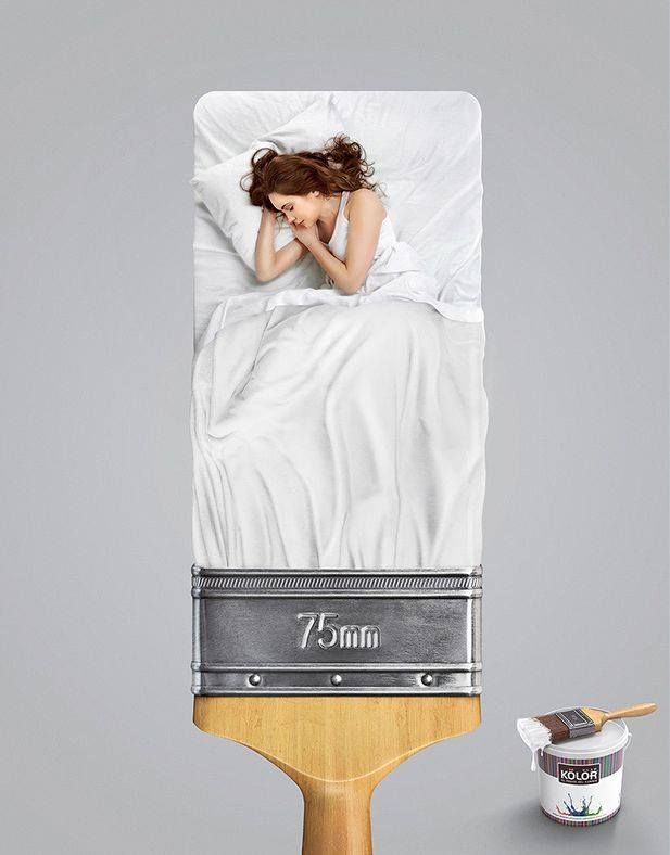 Instagram post: Paintbrush whose bristles are a white bed with a sleeping woman