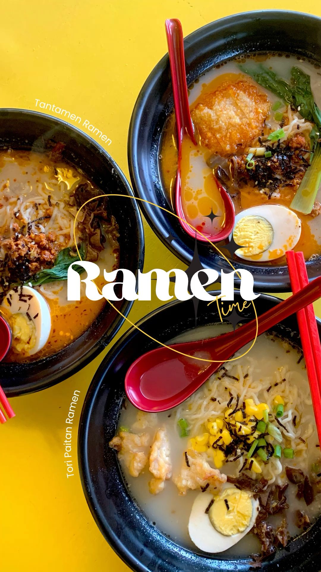 Story: Ramen bowls create a striking circular composition