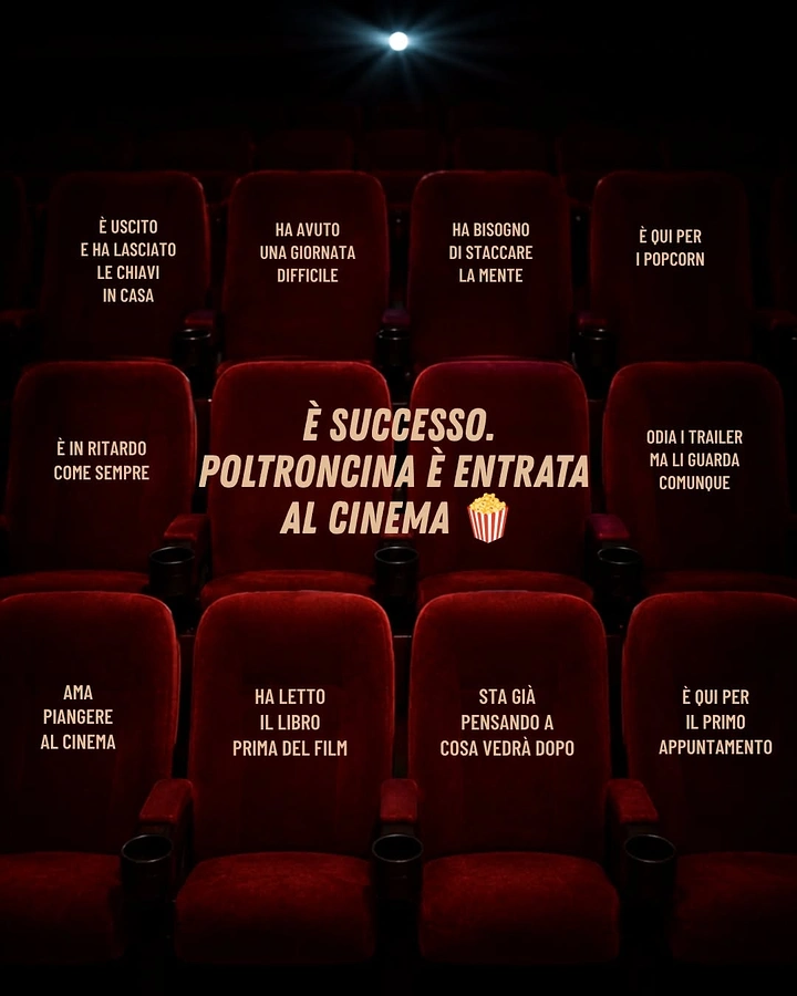 Cinemas & Movie Theatres creative ad: Seat labels as moviegoer types, witty copy