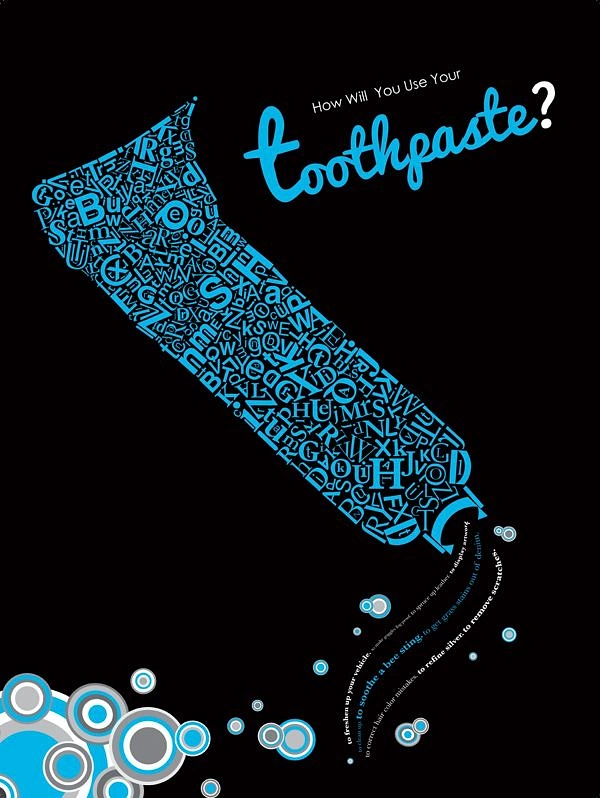 Toothpaste & Oral Care creative ad: Typography forms an unexpected toothpaste shape