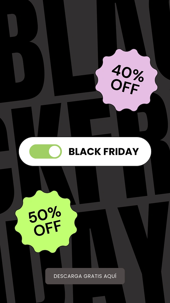 Black Friday creative ad: UI toggle switch reading Black Friday with discount badges