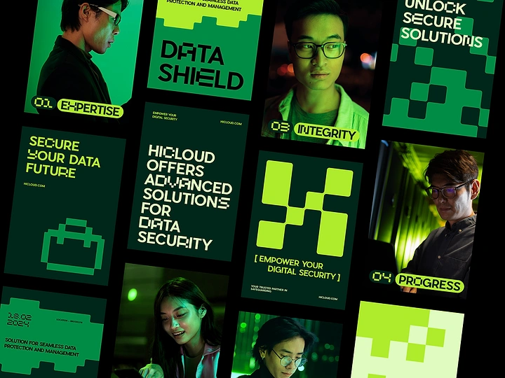 Cybersecurity Companies creative ad: Bold modular security-solution collage