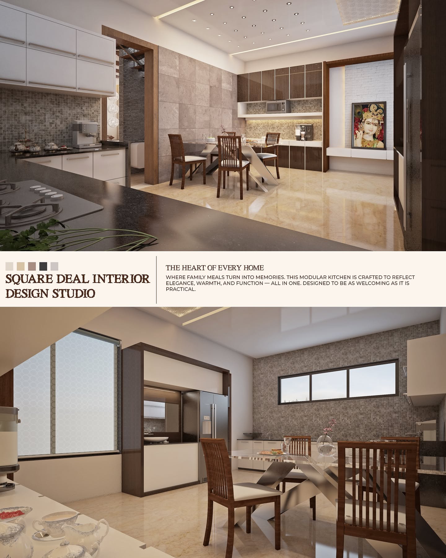 Carousel: Contemporary modular kitchen and dining area, slide 2