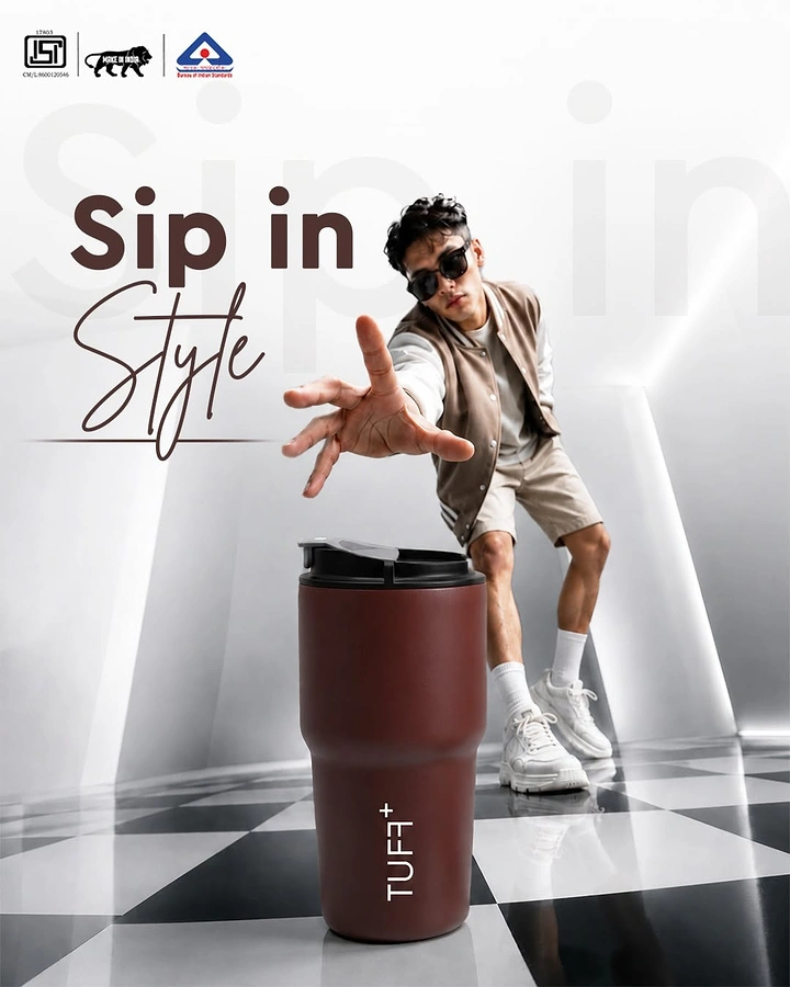 Tumblers, Flasks & Drinkware creative ad: Strong fashion campaign product presentation
