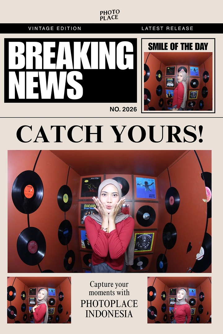 Photo Booth Rentals creative ad: Newspaper theme gives booth memorable framing