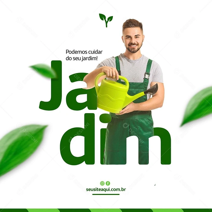 Landscaping & Gardening creative ad: Gardener replaces letter R in 'Jardim'