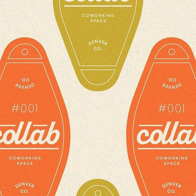 Co-working Spaces creative ad: Retro motel key-tag shapes repeated as a pattern