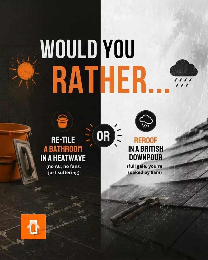 Roofing creative ad: Witty 'Would you rather' reroof dilemma
