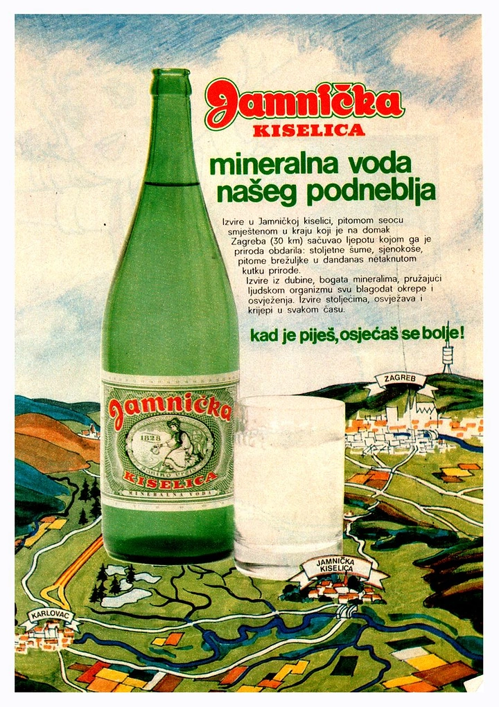 Packaged Drinking Water creative ad: Vintage map integrates mineral-water origin