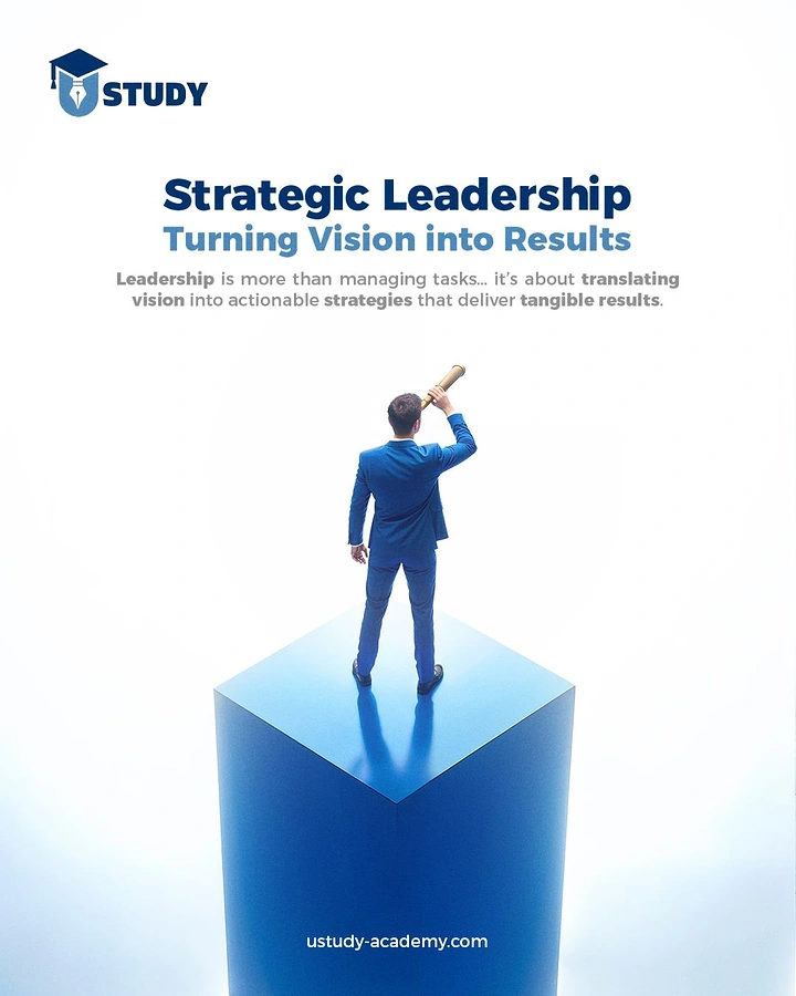 Universities & Colleges creative ad: Leader standing on vision-results cube