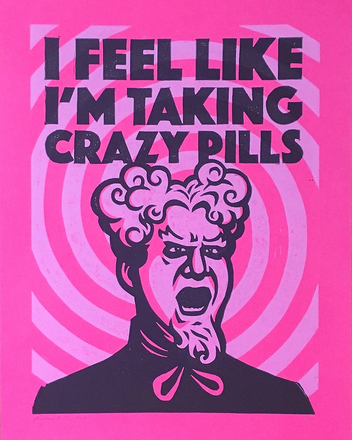 Pain Relief Brands creative ad: Crazy pills phrase drives bold illustration