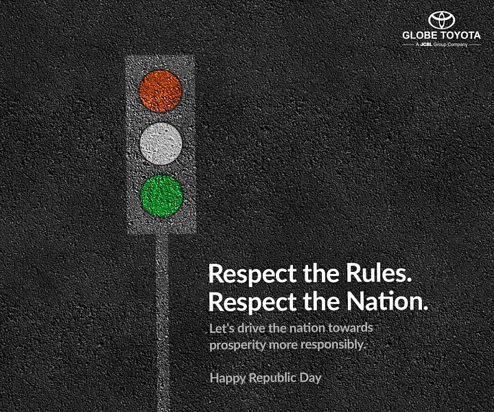 Republic Day creative ad: Traffic signal painted on asphalt with tricolour lights