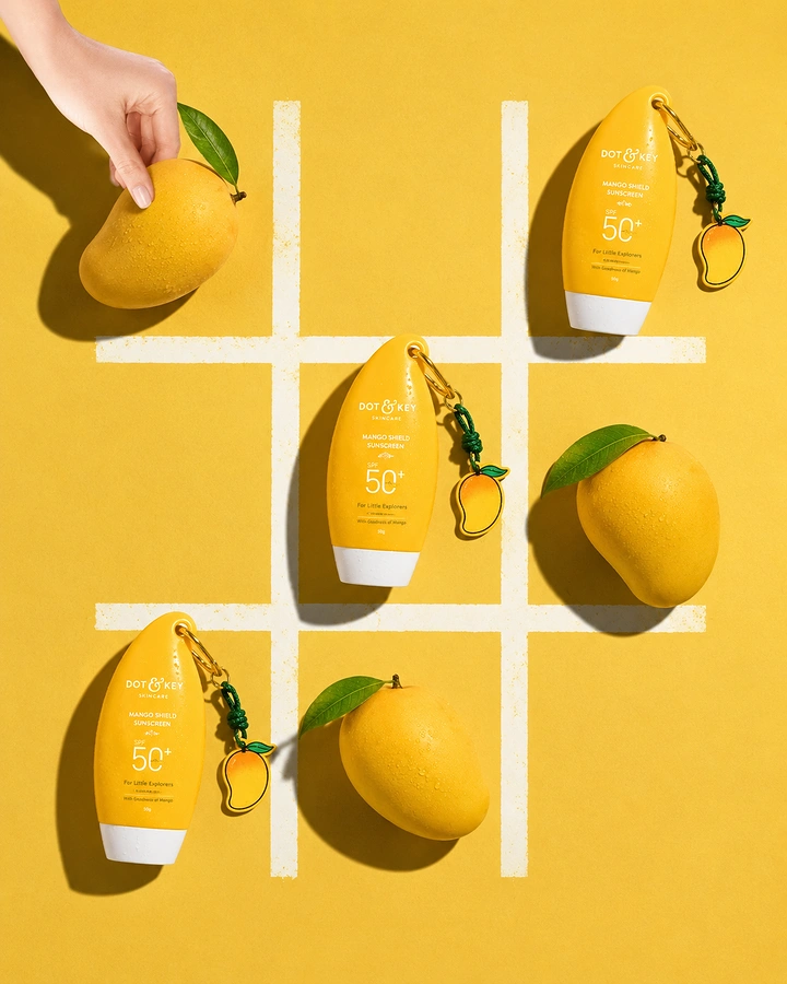 Sunscreen & Sun Care creative ad: Sunscreen and lemons form graphic grid