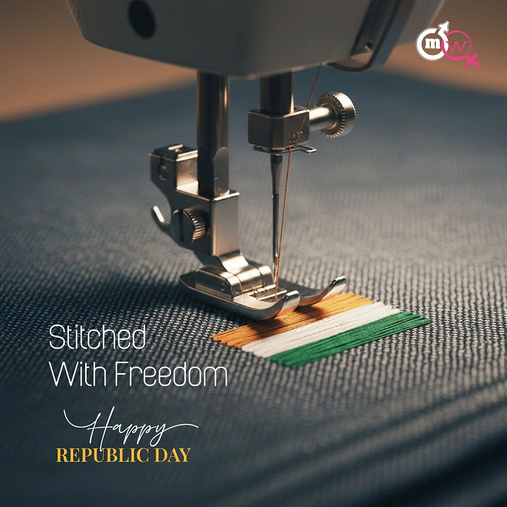 Republic Day creative ad: Sewing machine needle stitching a tricolour flag onto denim