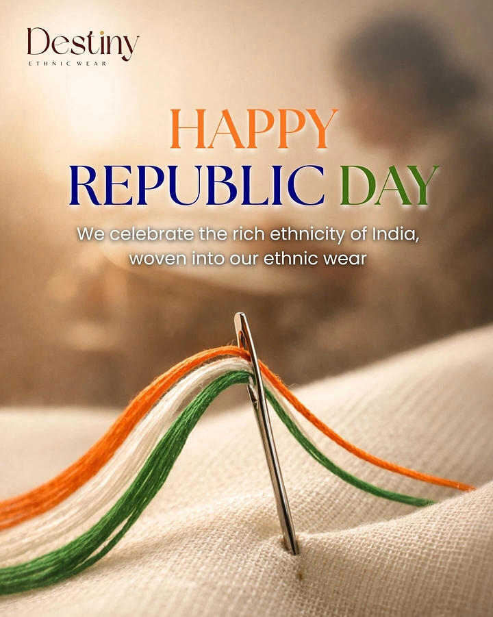 Republic Day creative ad: Needle threaded with saffron, white and green threads through fabric