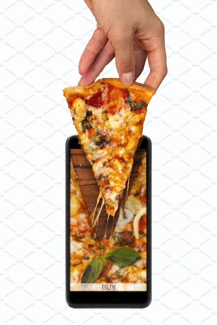 Food Delivery Apps creative ad: Pizza slice doubles as phone order