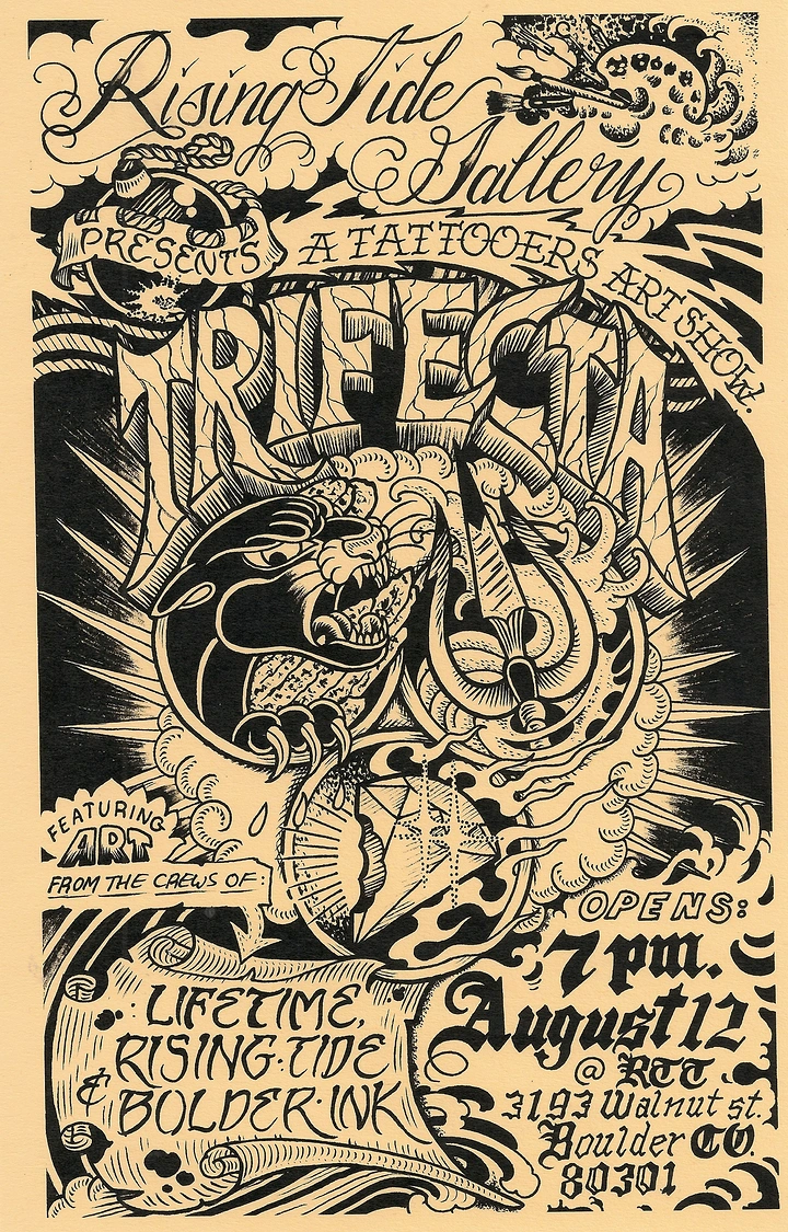 Tattoo Studios creative ad: Hand-drawn flash-style art show poster