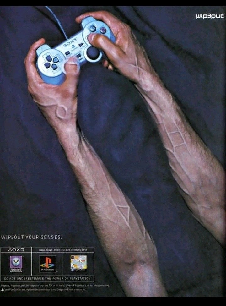 Gaming & Esports creative ad: PlayStation symbols as scarred veins