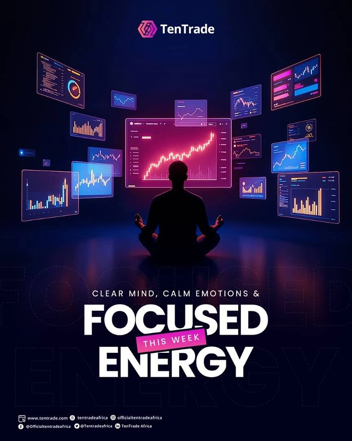 Stock Brokers & Investing creative ad: Meditating trader amid floating charts