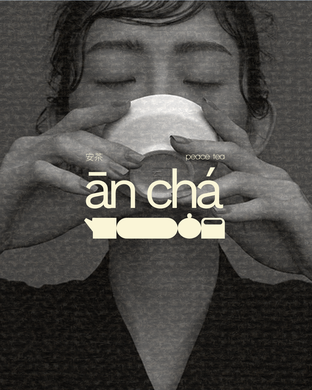 Instagram post: Cup obscures face, teaware letterforms
