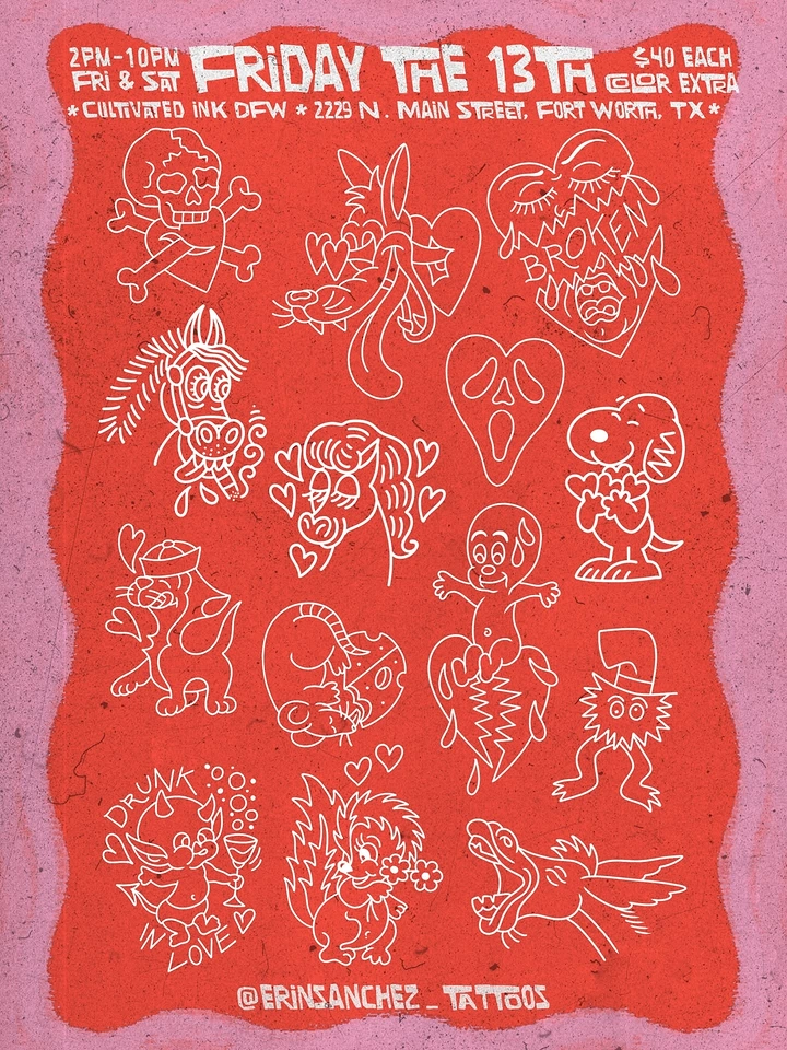 Tattoo Studios creative ad: Friday 13th flash sheet as poster