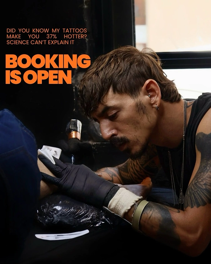 Tattoo Studios creative ad: Witty '37% hotter' copy booking post