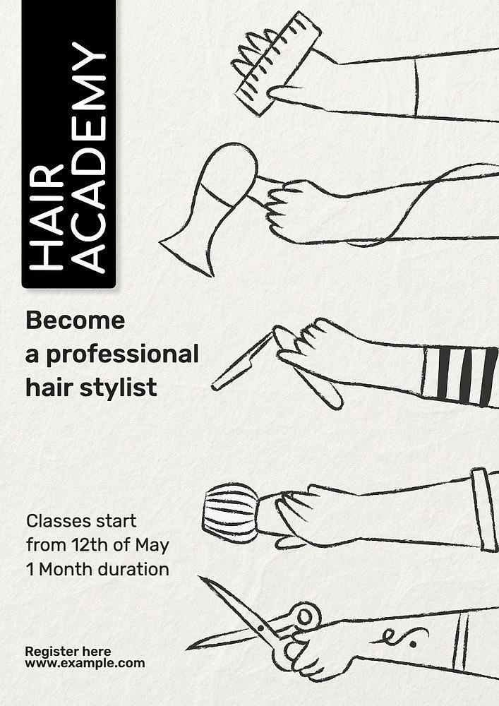 Makeup & Beauty Academies creative ad: Hair tools create unexpected border system